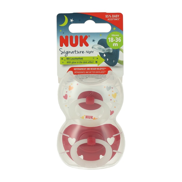 Nuk Signature Night Πιπίλες Σιλικόνης Red (18-36Μηνών) 2pcs